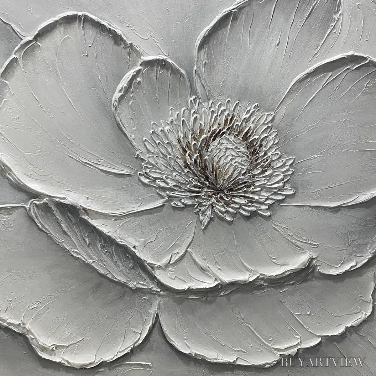 ARTOVITAS Ivory Bloom – Minimalist Textured Floral Oil Painting - image 6