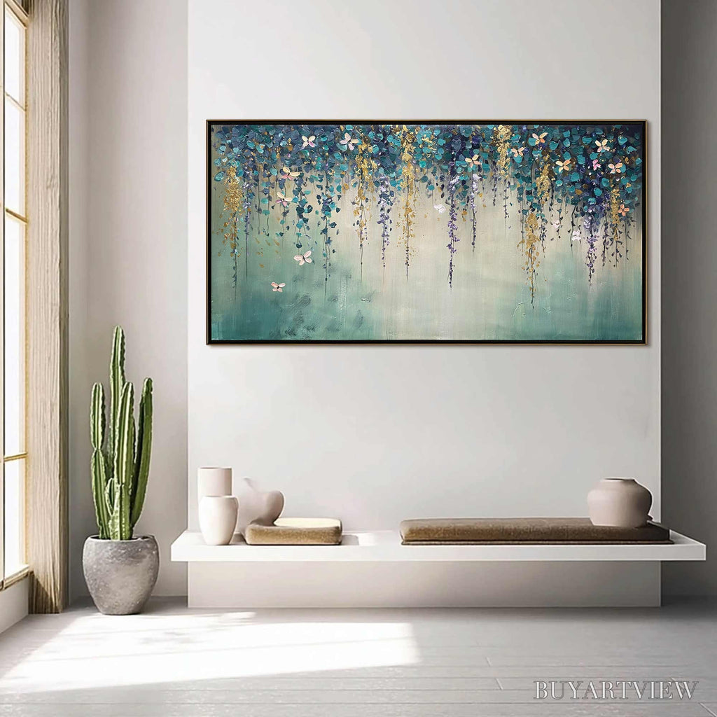 ARTOVITAS Ready to Ship | Cascade – Panoramic Floral and Butterfly Oil Painting - image 1