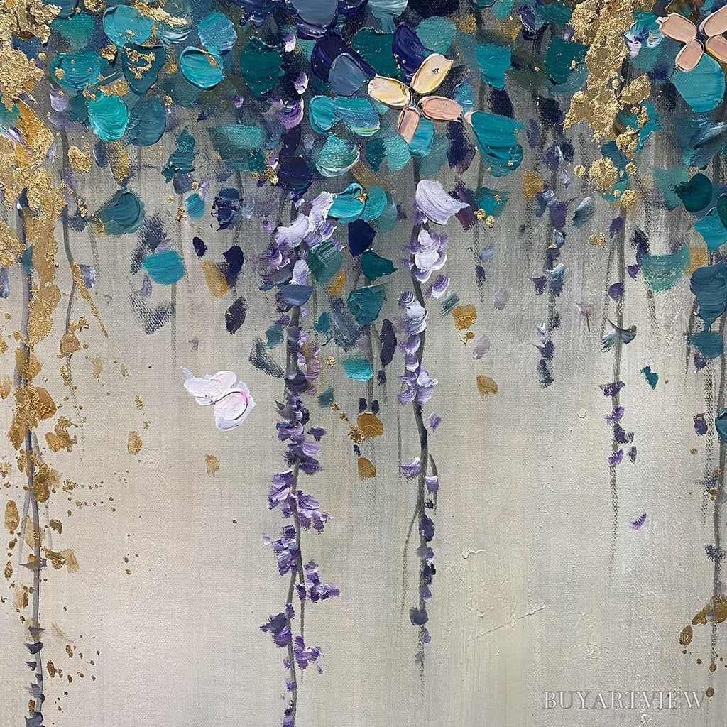 ARTOVITAS Ready to Ship | Cascade – Panoramic Floral and Butterfly Oil Painting - image 2