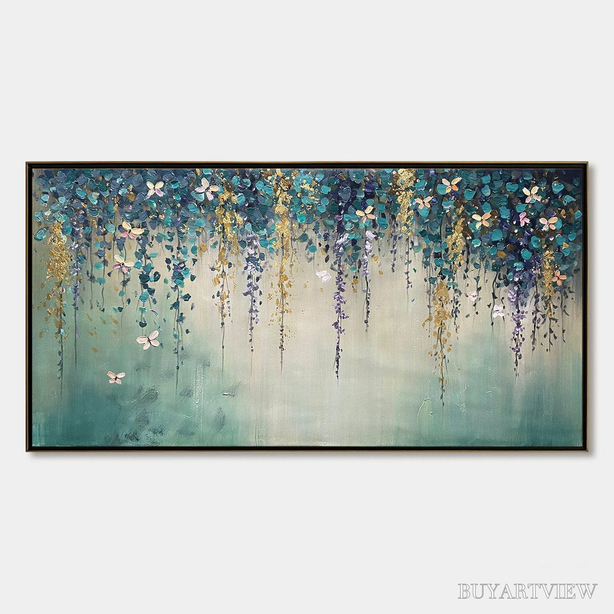 ARTOVITAS Ready to Ship | Cascade – Panoramic Floral and Butterfly Oil Painting - image 3