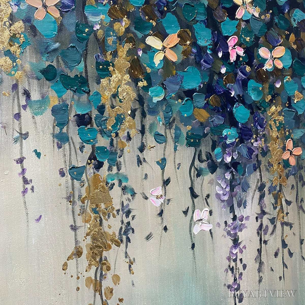 ARTOVITAS Ready to Ship | Cascade – Panoramic Floral and Butterfly Oil Painting - image 4