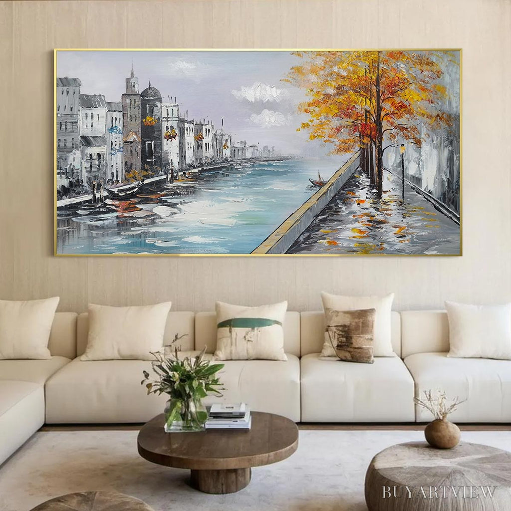 ARTOVITAS Ready to Ship | Parisian Autumn Stroll | 20''X40'' | 50x100cm | Gold Frame - image 1