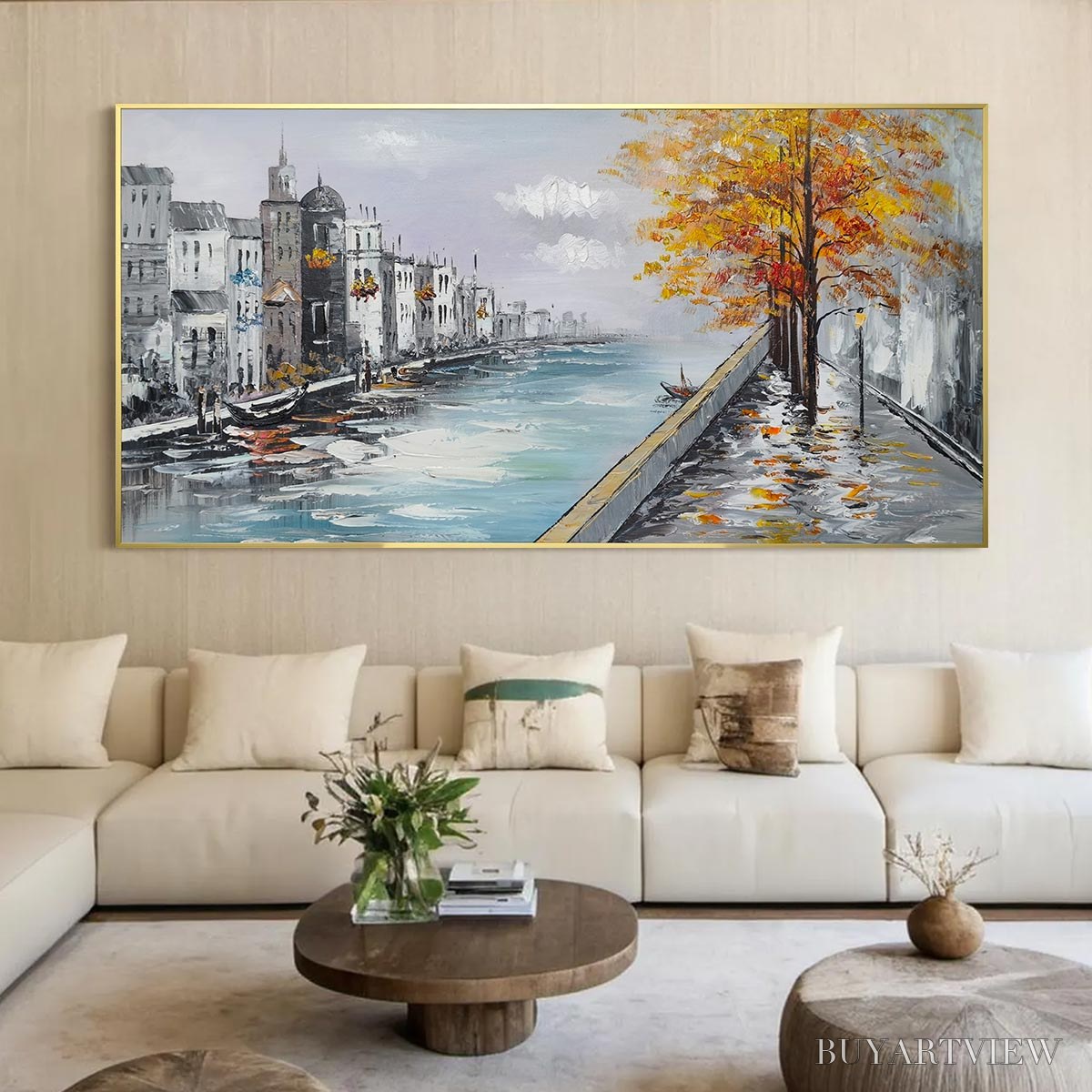 ARTOVITAS Ready to Ship | Parisian Autumn Stroll | 20''X40'' | 50x100cm | Gold Frame - image 1