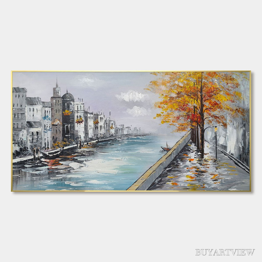 ARTOVITAS Ready to Ship | Parisian Autumn Stroll | 20''X40'' | 50x100cm | Gold Frame - image 3