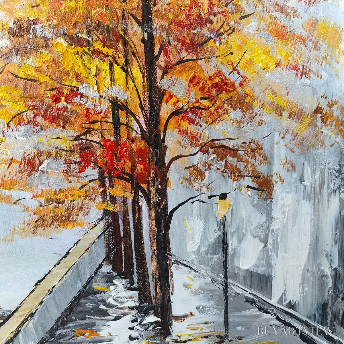 ARTOVITAS Ready to Ship | Parisian Autumn Stroll | 20''X40'' | 50x100cm | Gold Frame - image 4