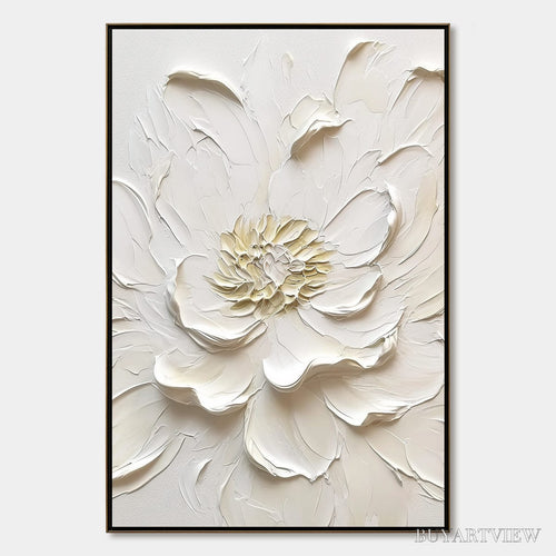 ARTOVITAS Alabaster Bloom – Textured Impasto Peony Flower Painting - image 1