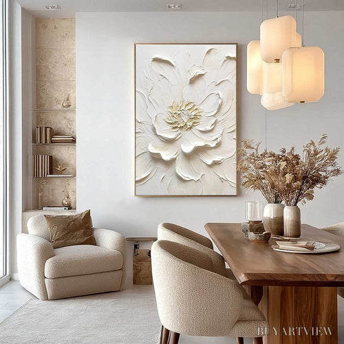 ARTOVITAS Alabaster Bloom – Textured Impasto Peony Flower Painting - image 2