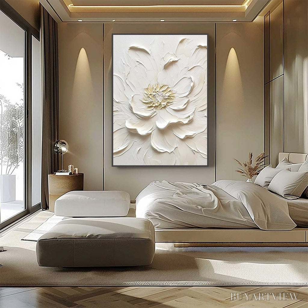 ARTOVITAS Alabaster Bloom – Textured Impasto Peony Flower Painting - image 3