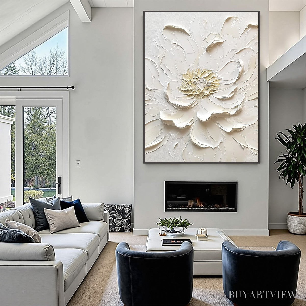 ARTOVITAS Alabaster Bloom – Textured Impasto Peony Flower Painting - image 4