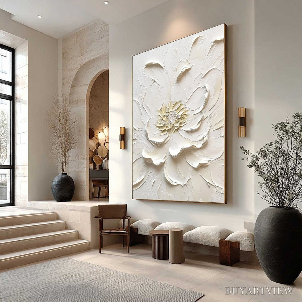 ARTOVITAS Alabaster Bloom – Textured Impasto Peony Flower Painting - image 5