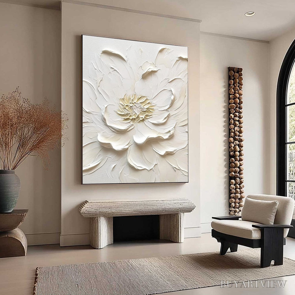 ARTOVITAS Alabaster Bloom – Textured Impasto Peony Flower Painting - image 6