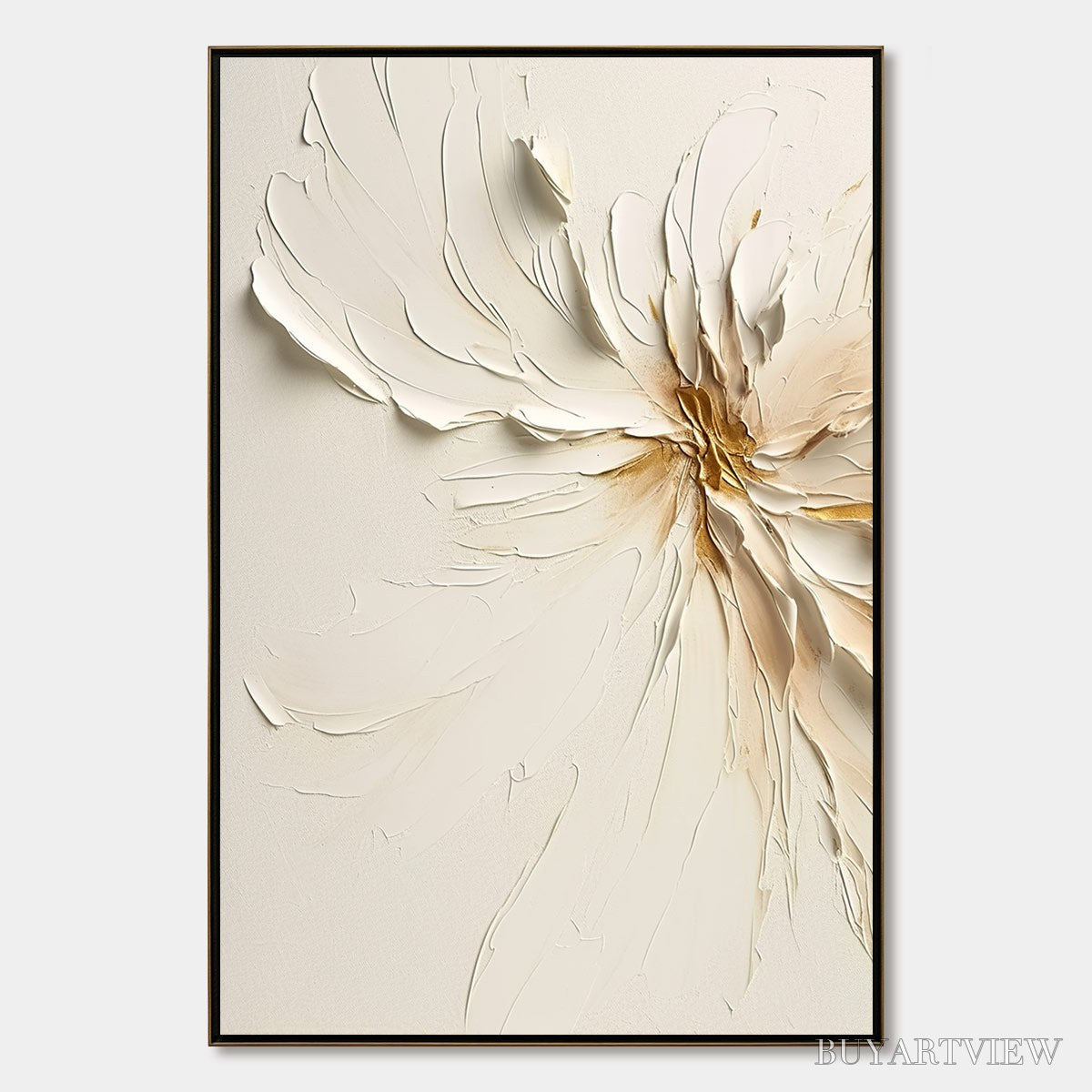 ARTOVITAS Golden Heart – Textured Impasto Abstract Floral Painting - image 1