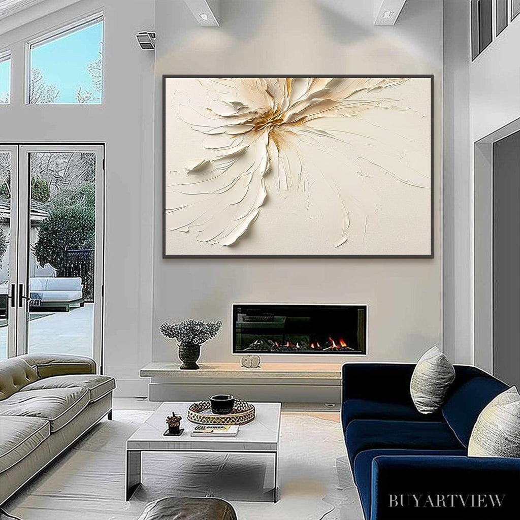 ARTOVITAS Golden Heart – Textured Impasto Abstract Floral Painting - image 3