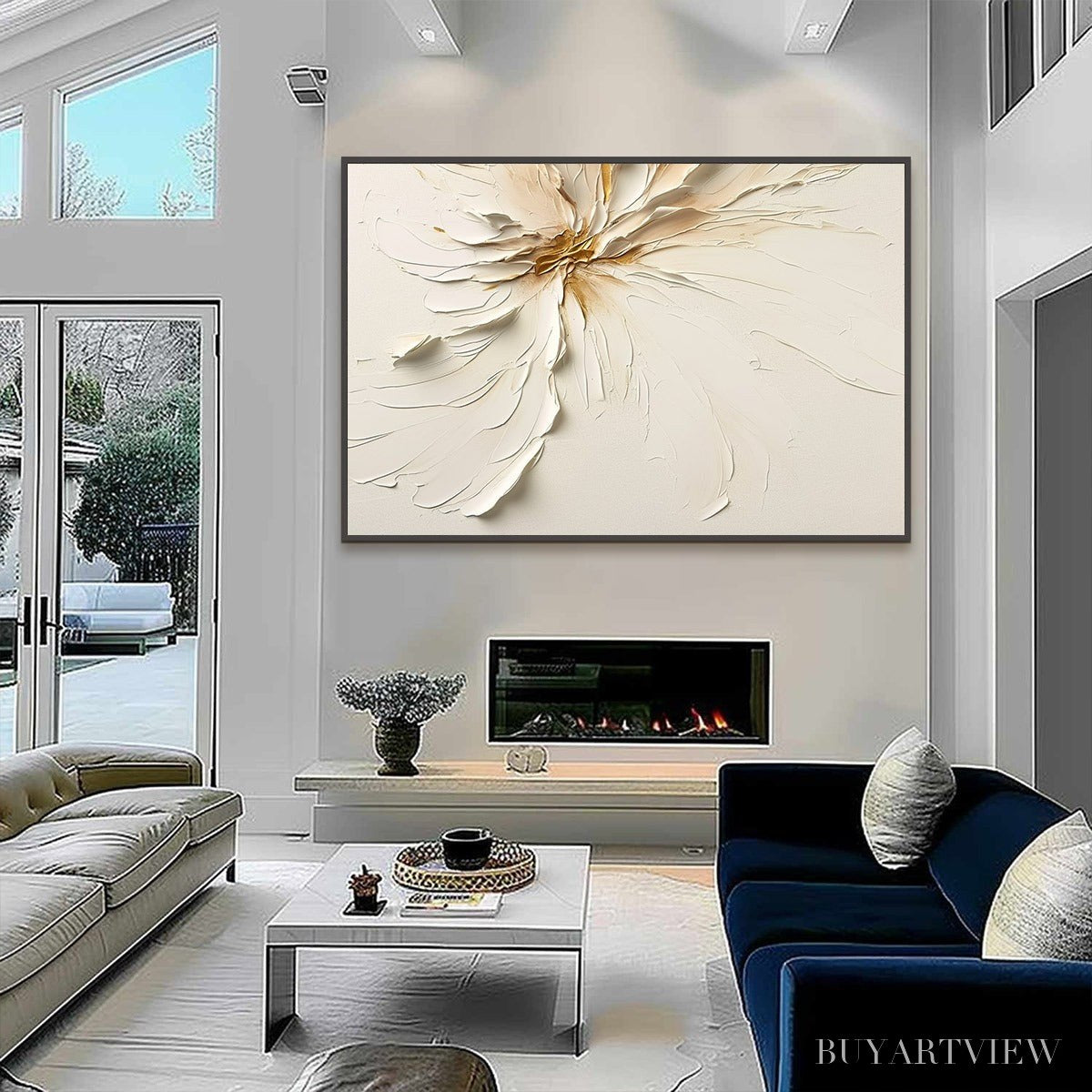 ARTOVITAS Golden Heart – Textured Impasto Abstract Floral Painting - image 3