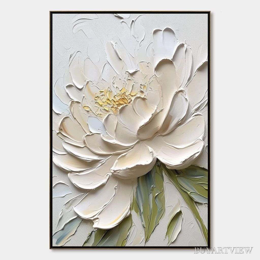 ARTOVITAS Ivory Petals – Textured Impasto Peony Painting - image 1