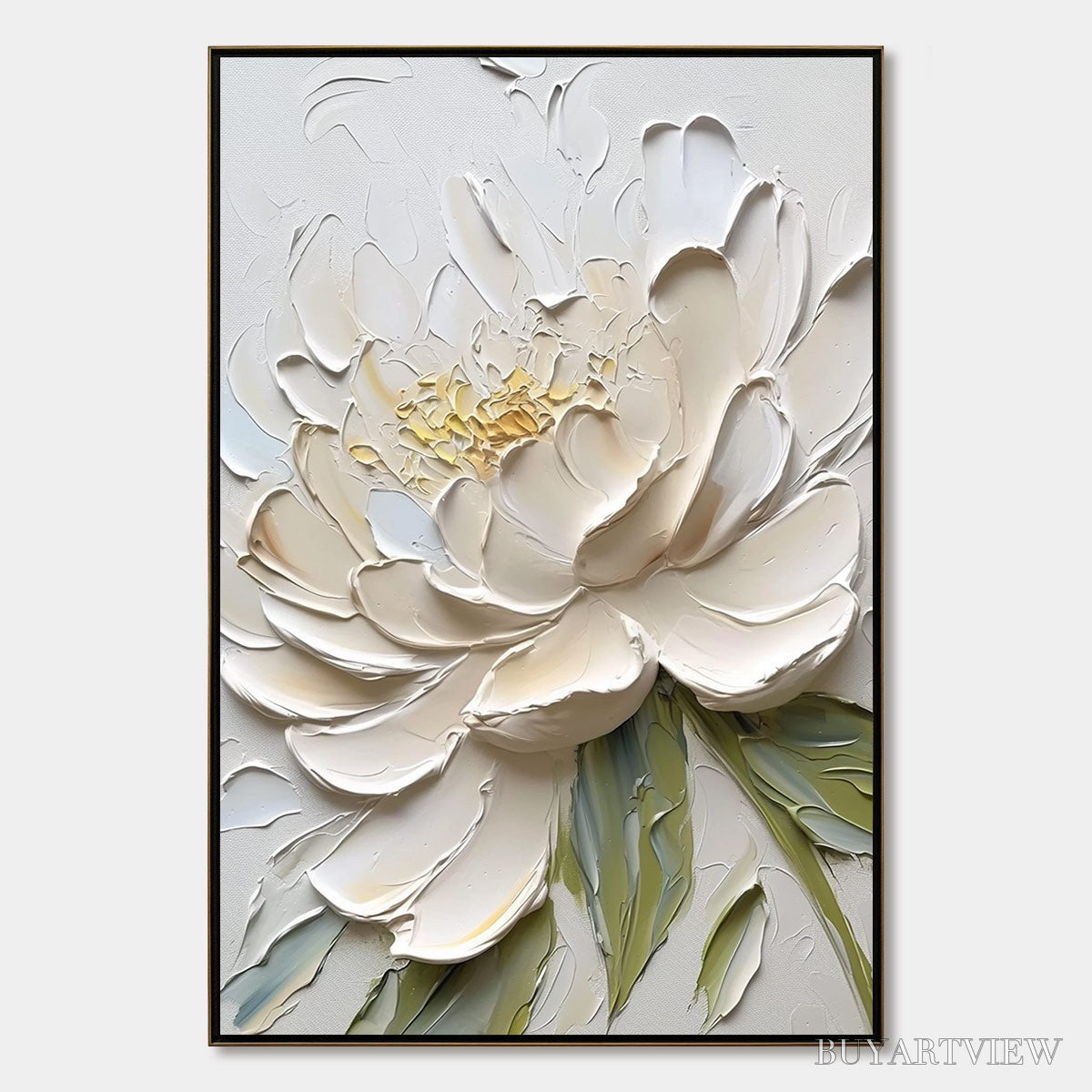 ARTOVITAS Ivory Petals – Textured Impasto Peony Painting - image 1