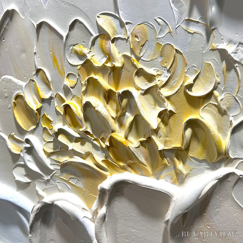 ARTOVITAS Ivory Petals – Textured Impasto Peony Painting - image 3