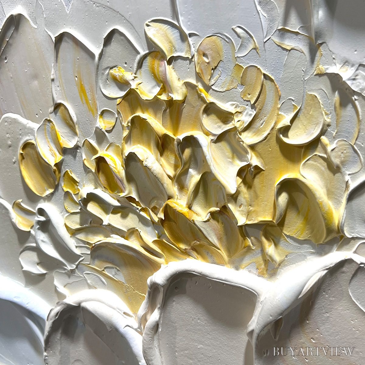 ARTOVITAS Ivory Petals – Textured Impasto Peony Painting - image 3