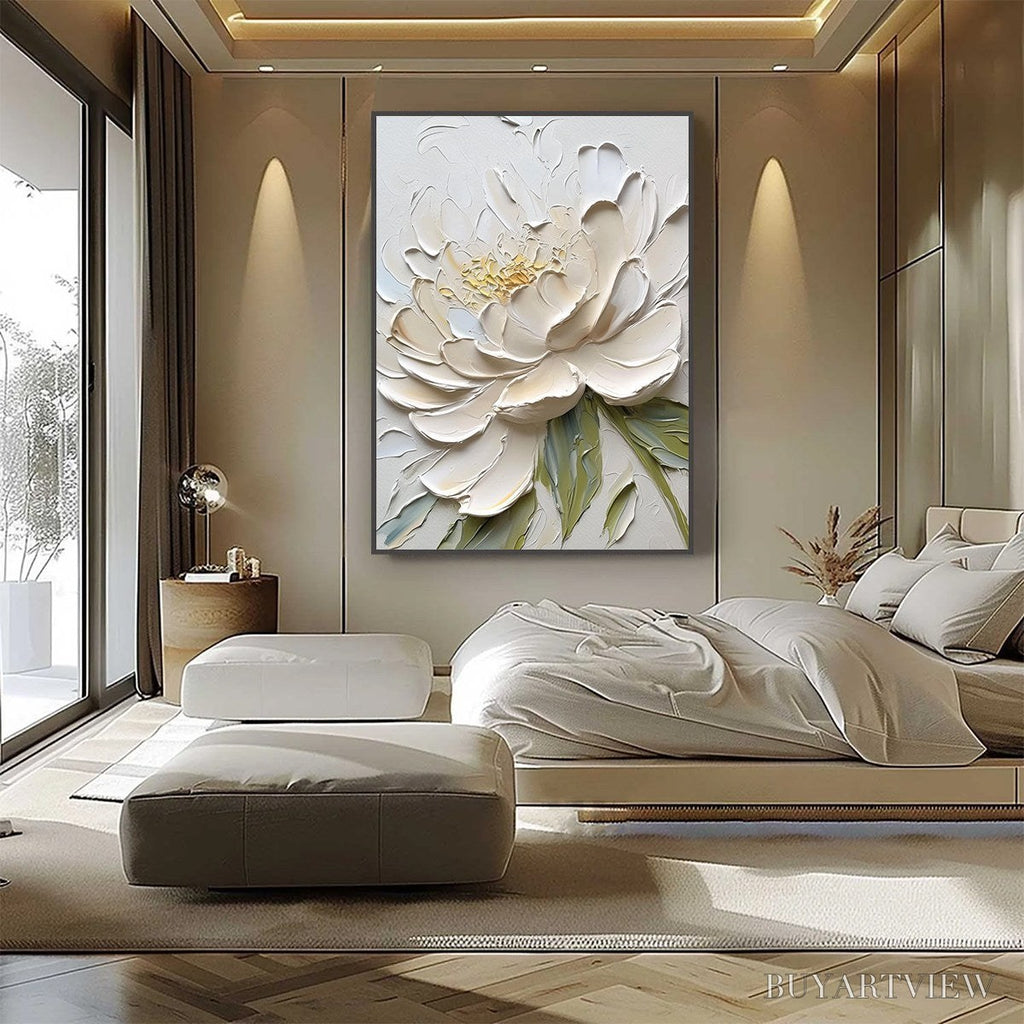 ARTOVITAS Ivory Petals – Textured Impasto Peony Painting - image 4