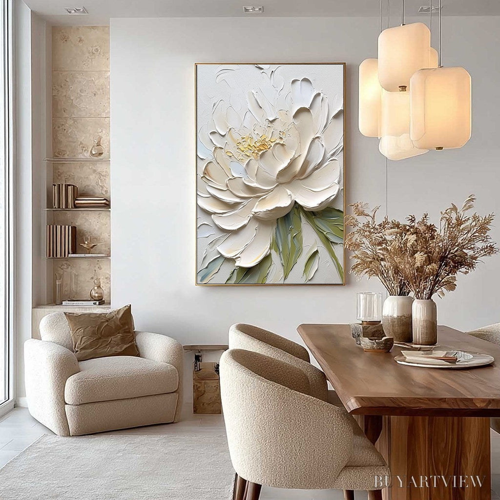 ARTOVITAS Ivory Petals – Textured Impasto Peony Painting - image 6