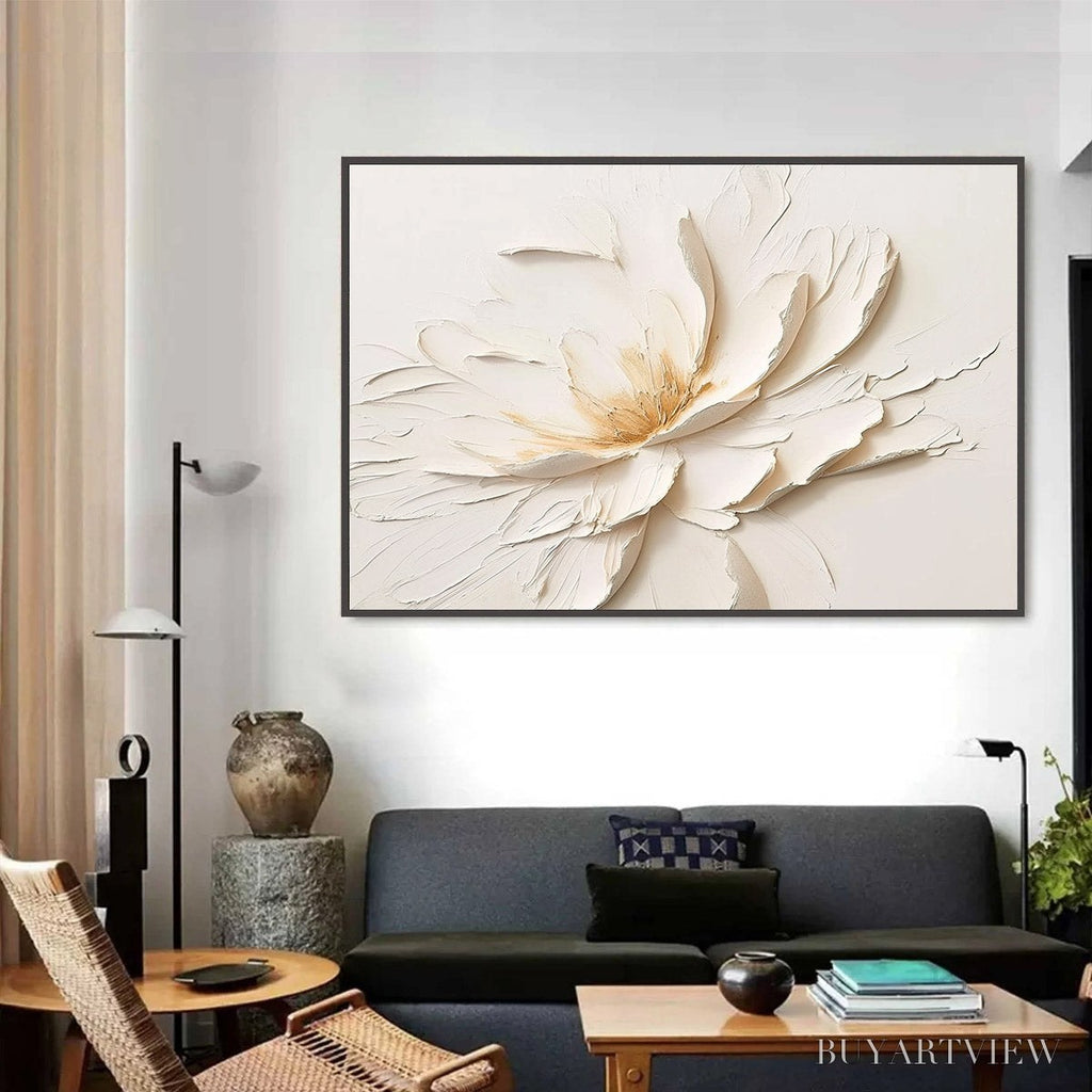 ARTOVITAS Alabaster Bloom – Textured Impasto Floral Oil Painting - image 3