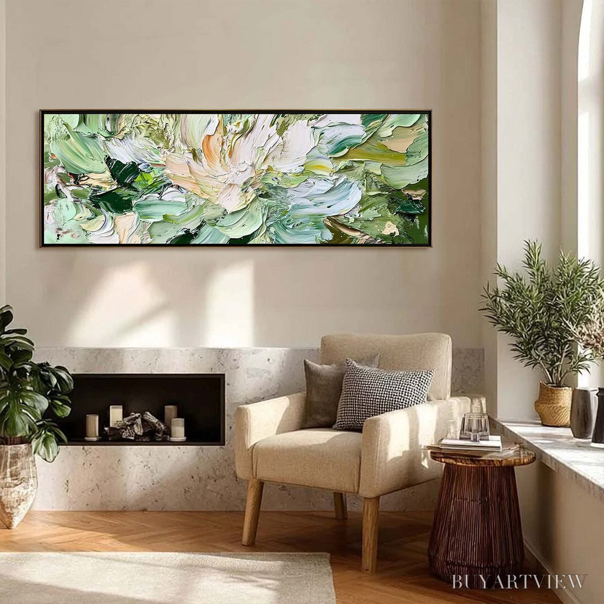 ARTOVITAS Verdant Bloom – Textured Abstract Floral Painting - image 4