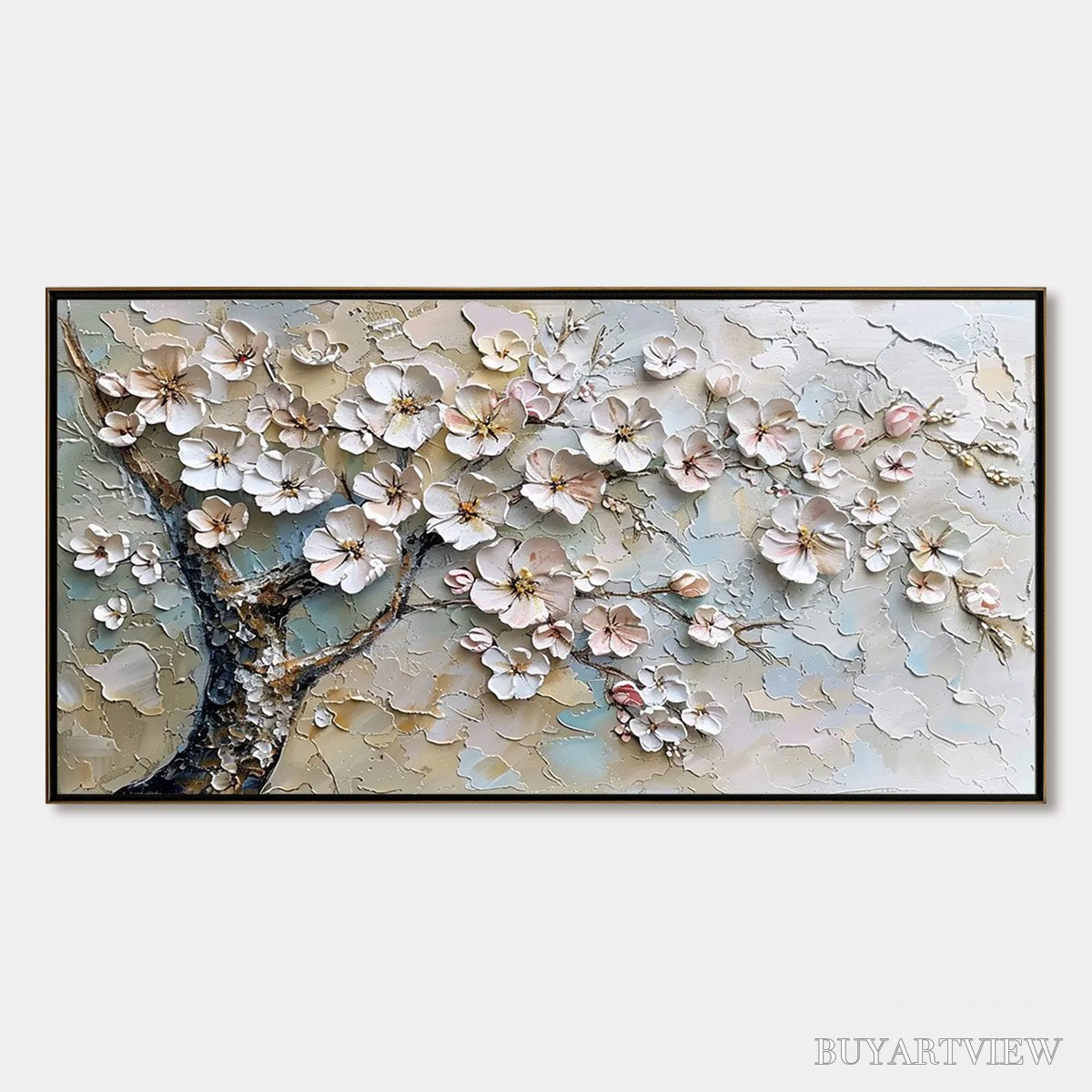 ARTOVITAS Blossom Serenade – Textured Impasto Cherry Blossom Painting - image 1