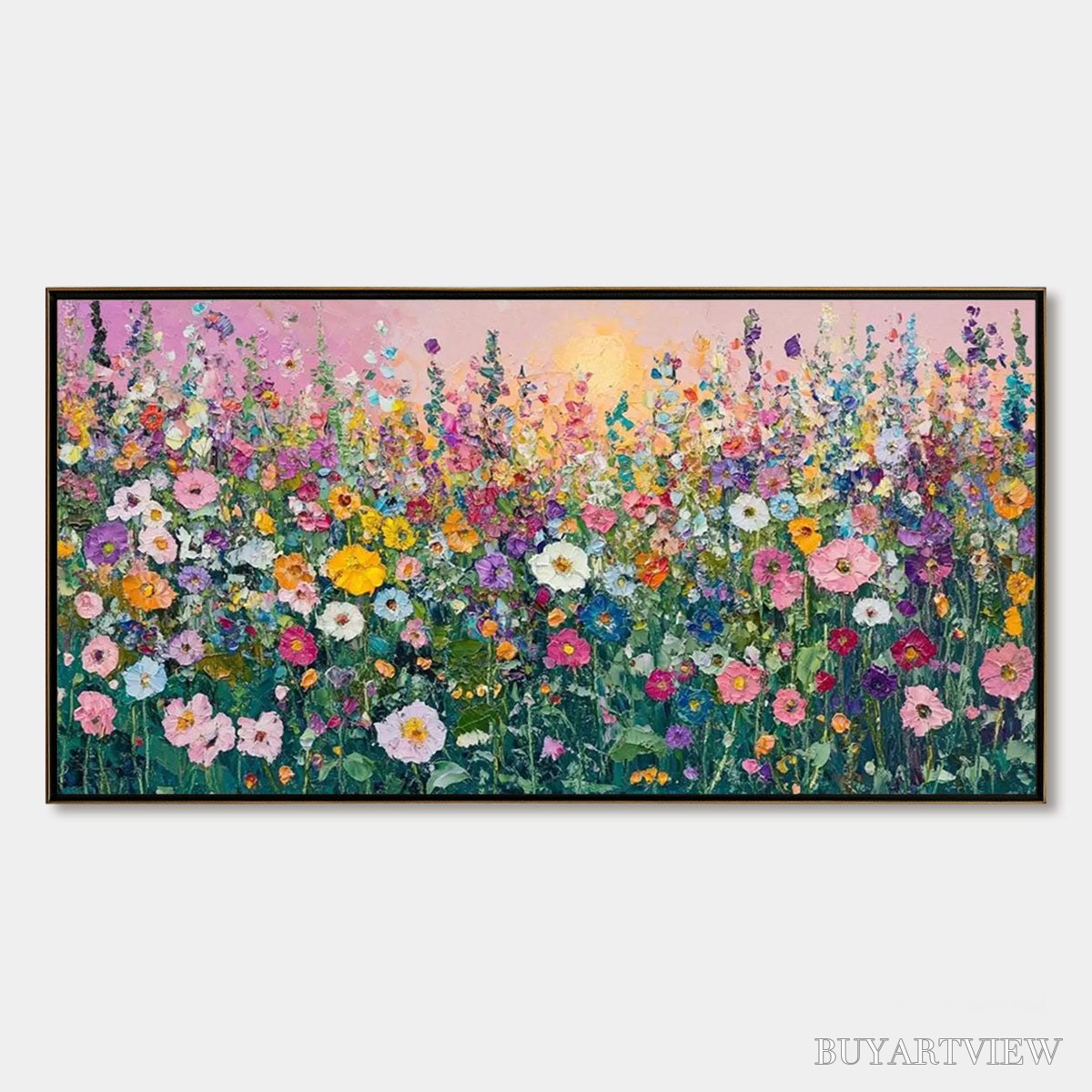 ARTOVITAS Sunlit Wildflower – Impasto Colorful Floral Field Painting - image 1