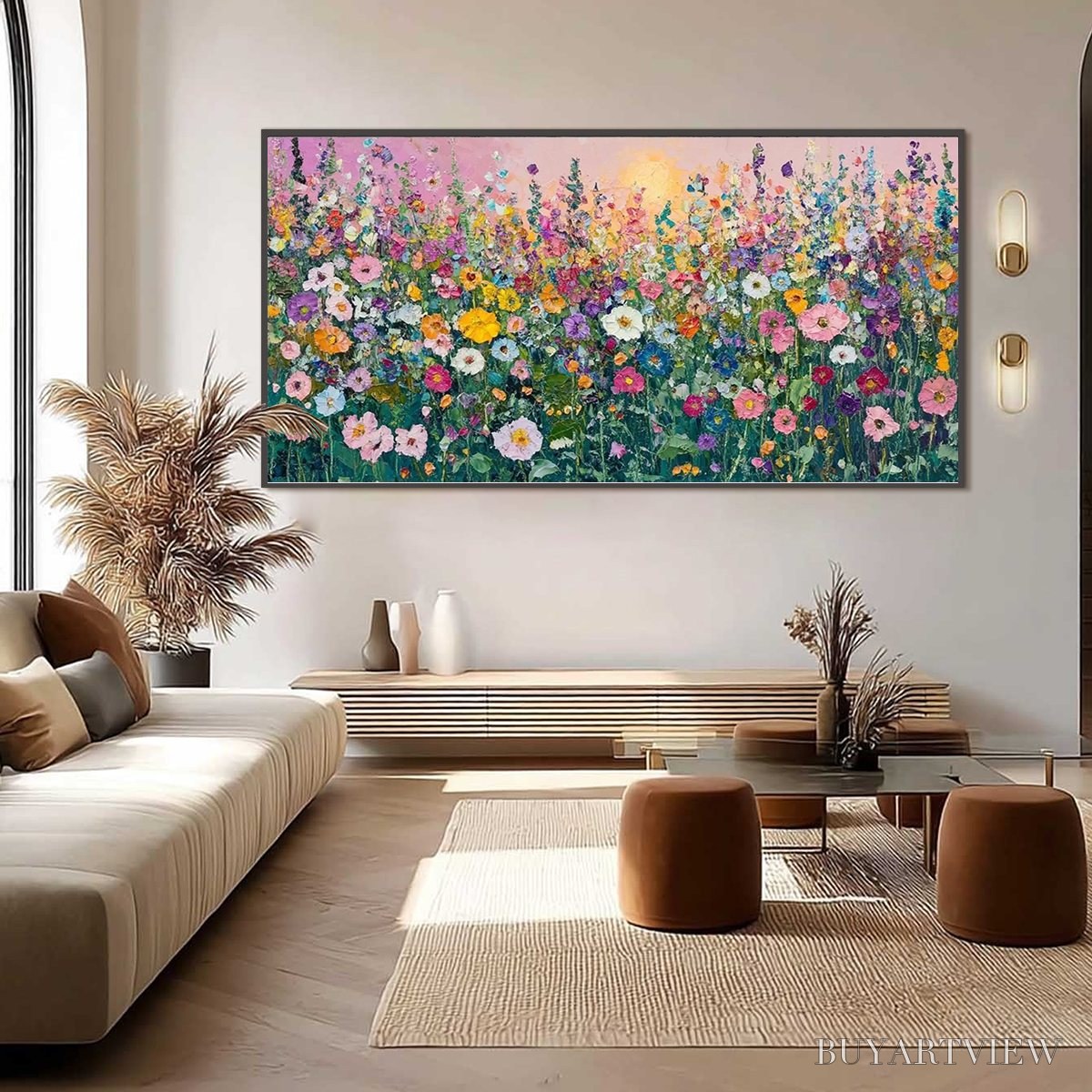 ARTOVITAS Sunlit Wildflower – Impasto Colorful Floral Field Painting - image 3