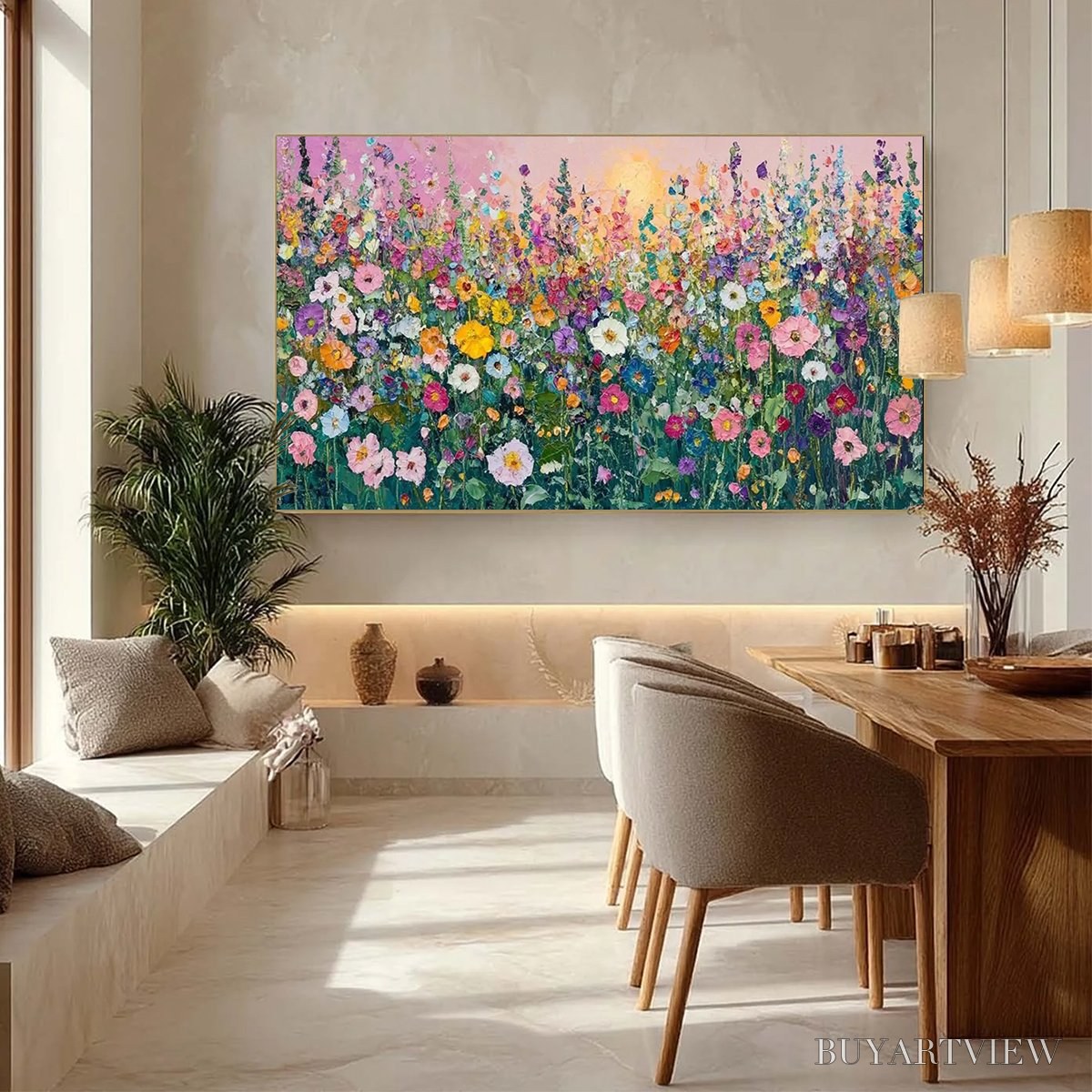 ARTOVITAS Sunlit Wildflower – Impasto Colorful Floral Field Painting - image 4