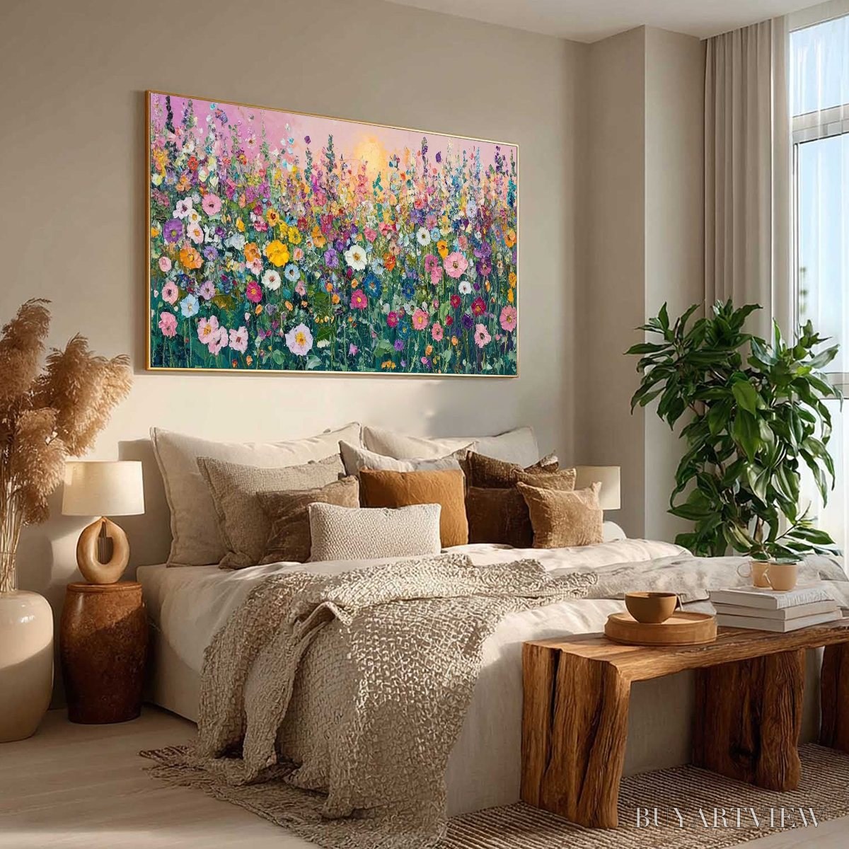 ARTOVITAS Sunlit Wildflower – Impasto Colorful Floral Field Painting - image 6