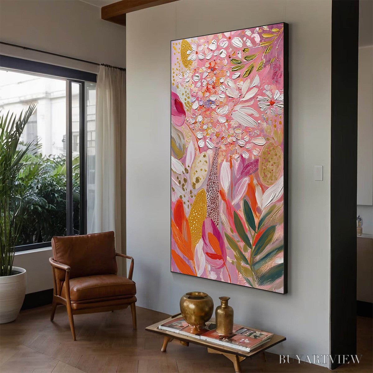 ARTOVITAS Blushing Bloom – Textured Floral Impasto Oil Painting - image 3