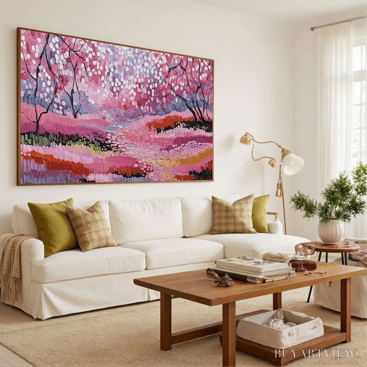 ARTOVITAS Cherry Blossom Path – Textured Impasto Landscape Oil Painting - image 3