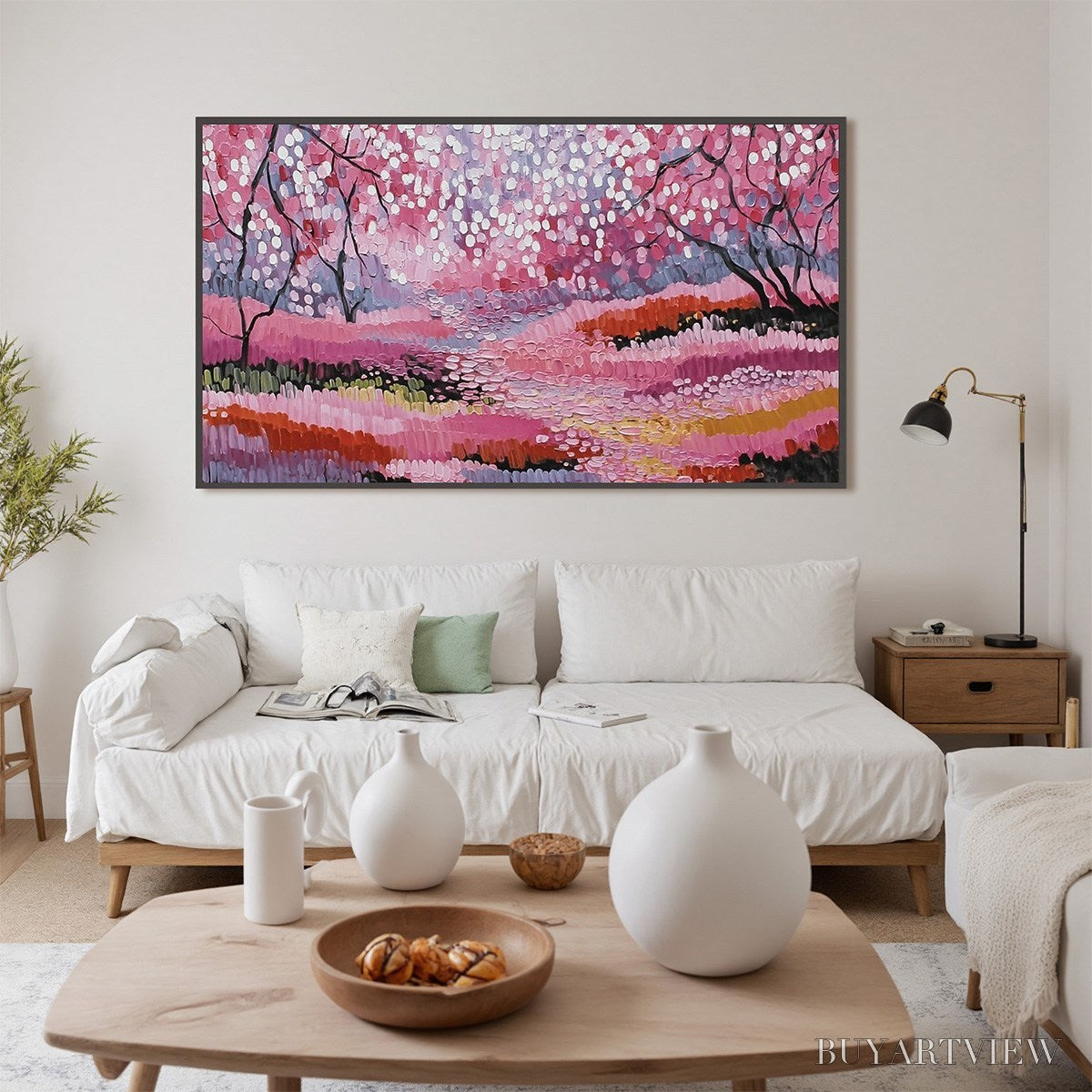 ARTOVITAS Cherry Blossom Path – Textured Impasto Landscape Oil Painting - image 4