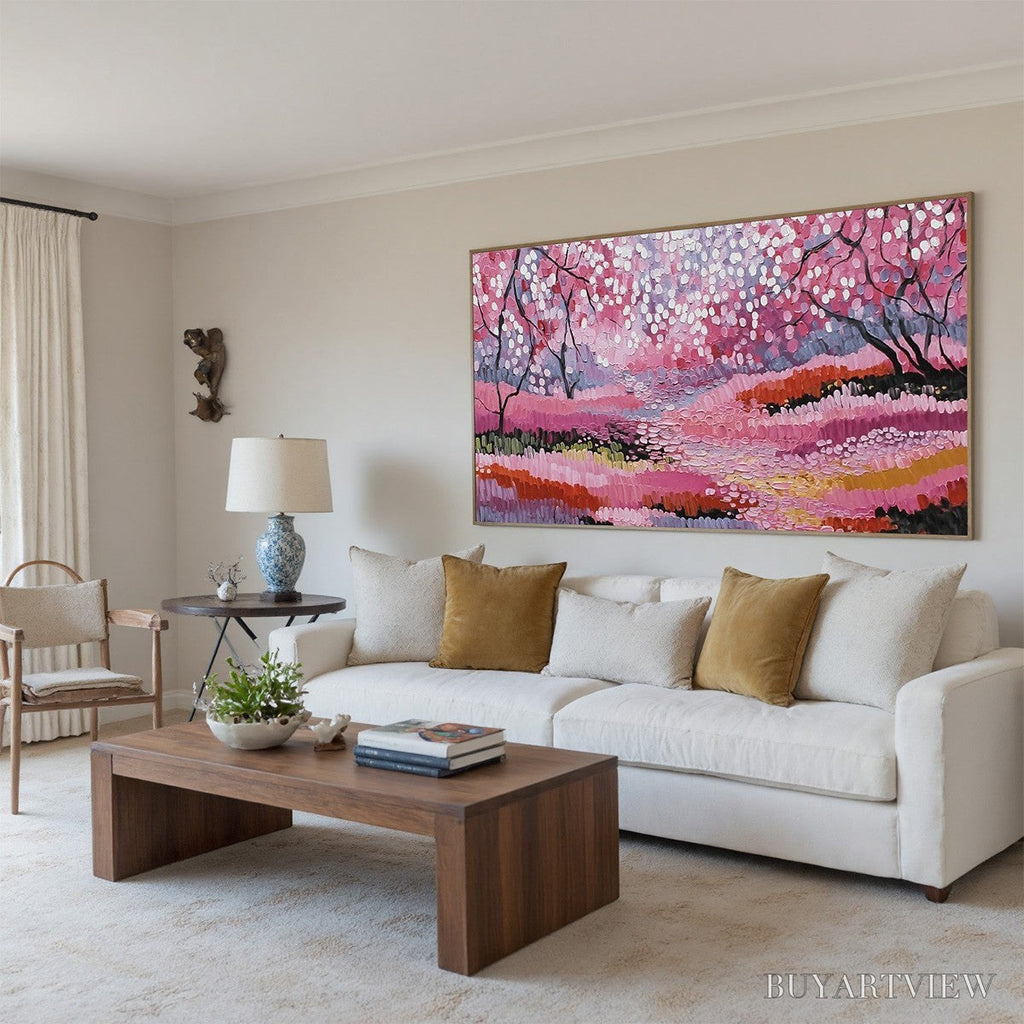 ARTOVITAS Cherry Blossom Path – Textured Impasto Landscape Oil Painting - image 5