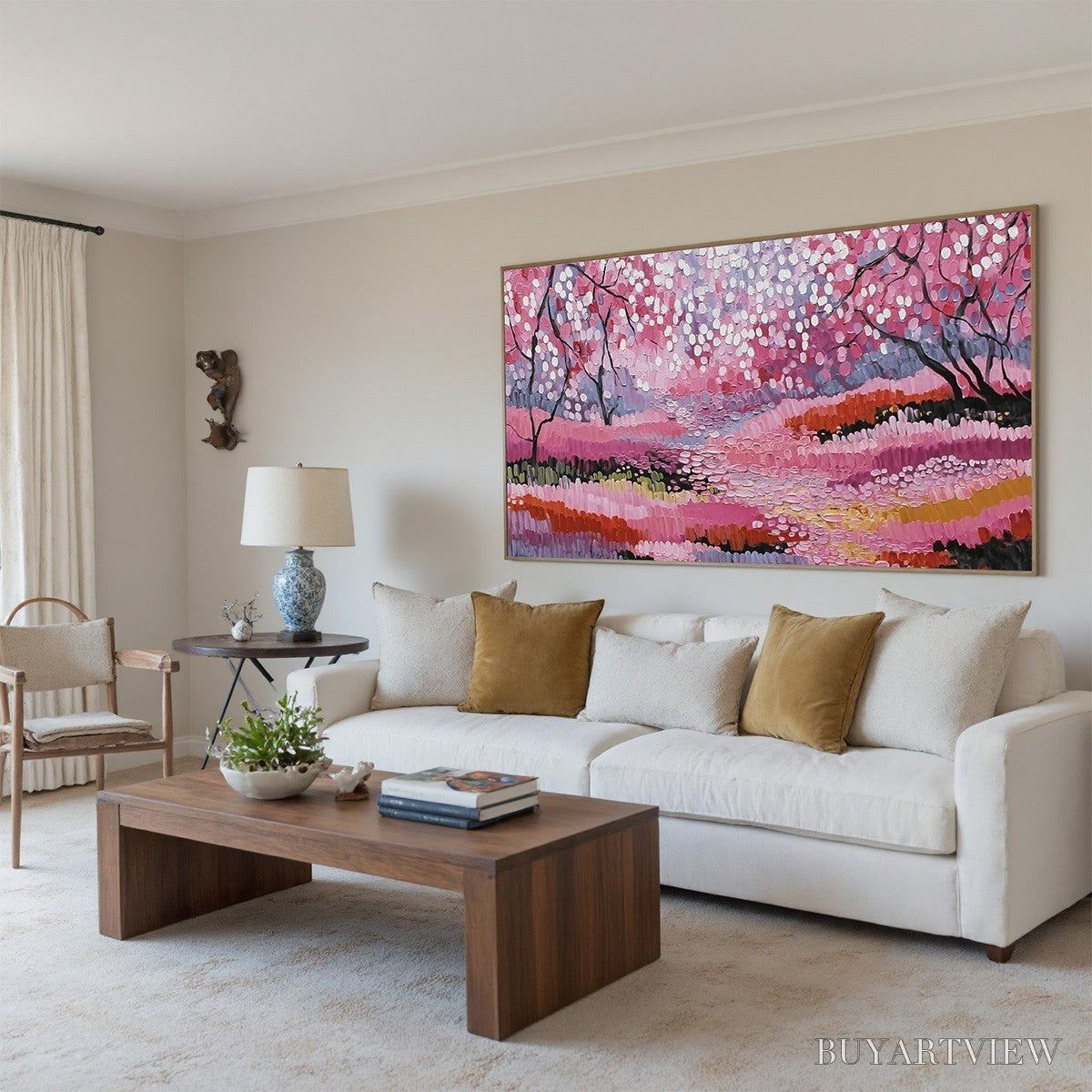 ARTOVITAS Cherry Blossom Path – Textured Impasto Landscape Oil Painting - image 5
