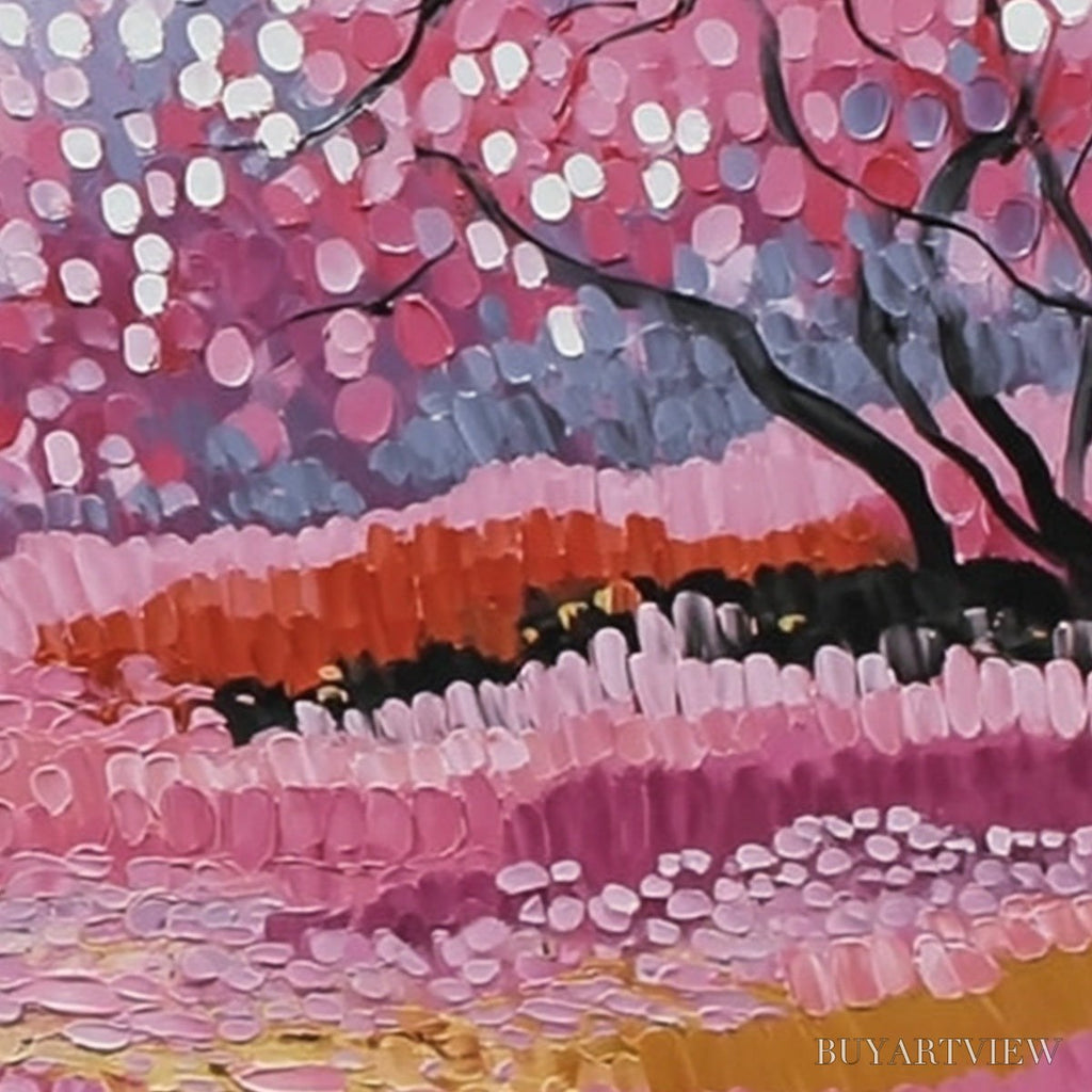 ARTOVITAS Cherry Blossom Path – Textured Impasto Landscape Oil Painting - image 6