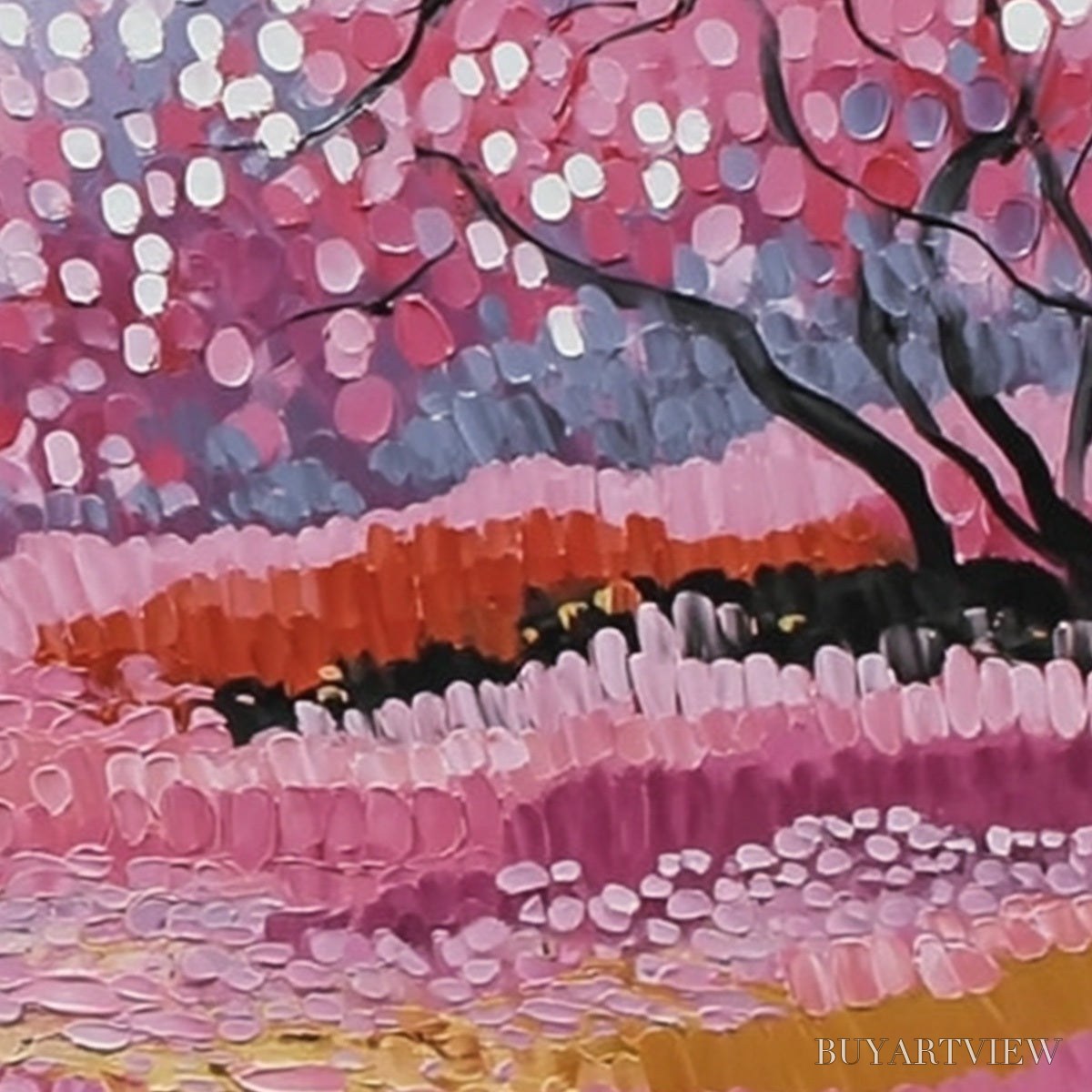 ARTOVITAS Cherry Blossom Path – Textured Impasto Landscape Oil Painting - image 6