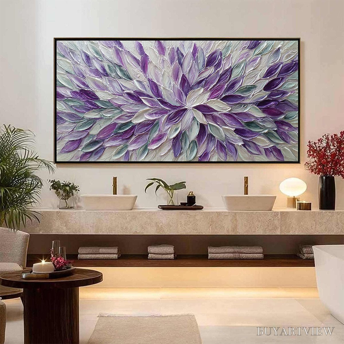 ARTOVITAS Amethyst Bloom – Textured Impasto Floral Oil Painting - image 2