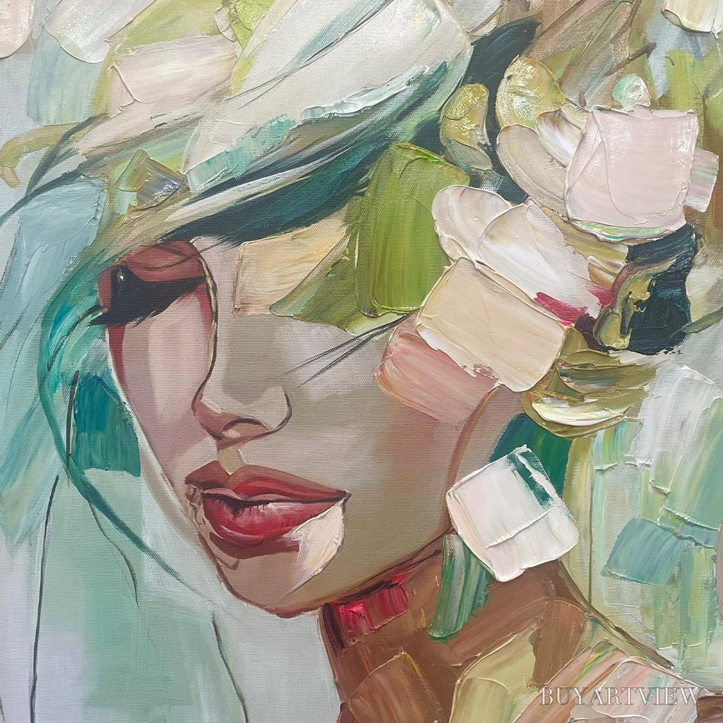 ARTOVITAS Whispers of Spring – Impressionistic Floral Portrait Oil Painting - image 3