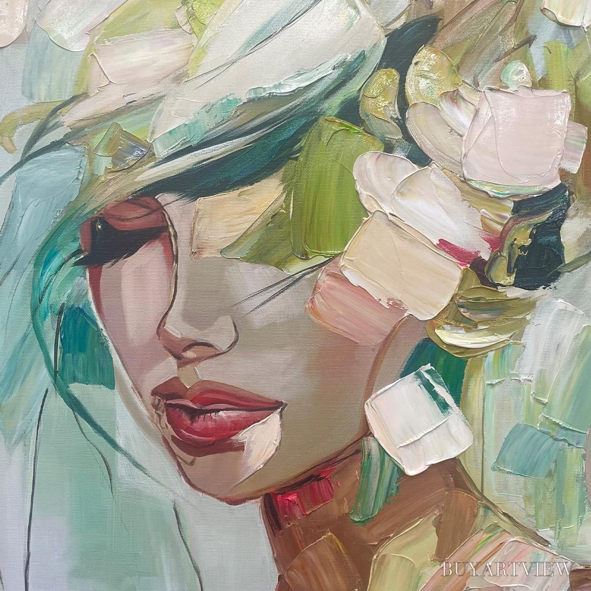 ARTOVITAS Whispers of Spring – Impressionistic Floral Portrait Oil Painting - image 3