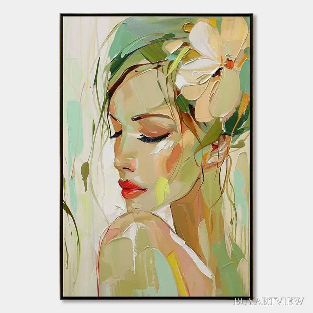 ARTOVITAS Blossoming Serenity – Impressionistic Floral Portrait Oil Painting - image 1