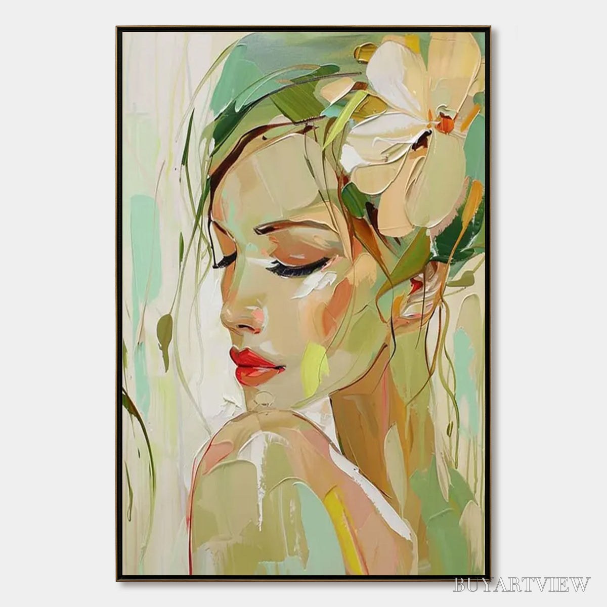 ARTOVITAS Blossoming Serenity – Impressionistic Floral Portrait Oil Painting - image 1