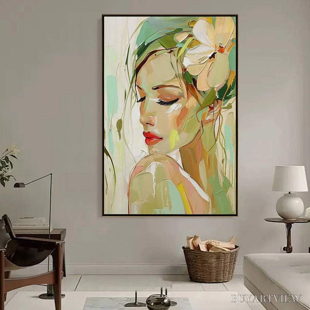 ARTOVITAS Blossoming Serenity – Impressionistic Floral Portrait Oil Painting - image 2