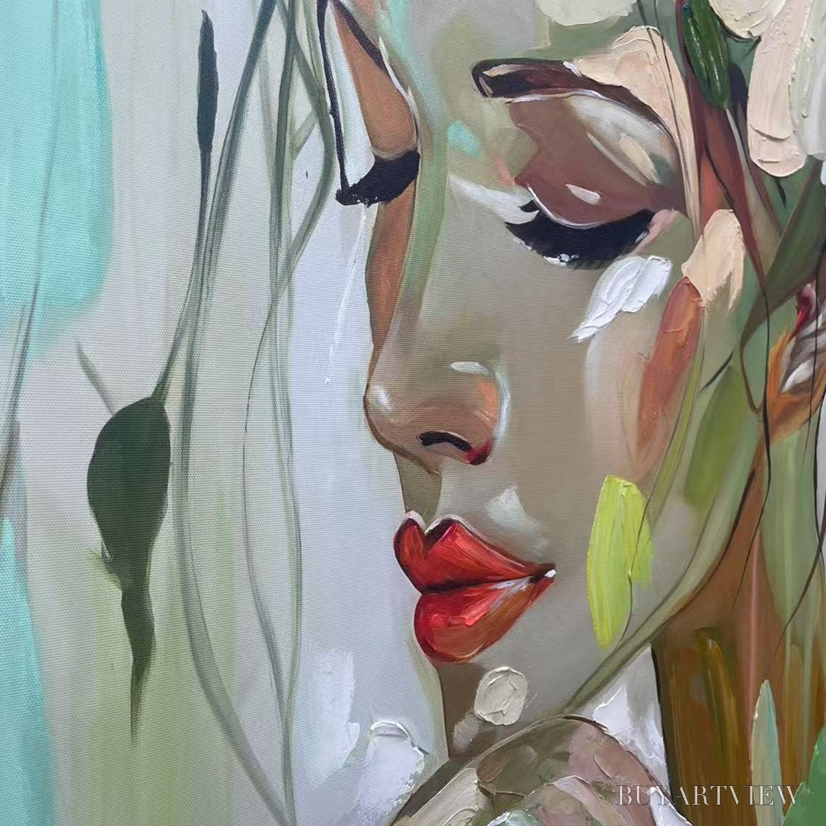 ARTOVITAS Blossoming Serenity – Impressionistic Floral Portrait Oil Painting - image 3