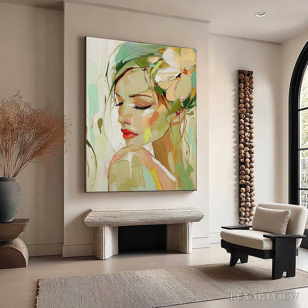 ARTOVITAS Blossoming Serenity – Impressionistic Floral Portrait Oil Painting - image 5