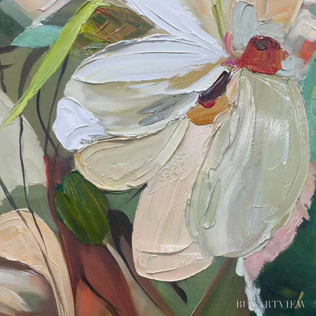 ARTOVITAS Blossoming Serenity – Impressionistic Floral Portrait Oil Painting - image 6