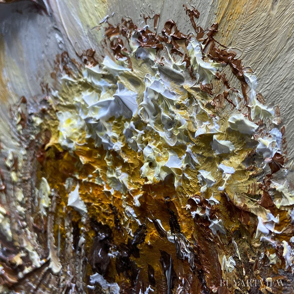 ARTOVITAS Golden Bloom – Textured Impasto Floral Oil Painting with Gold Accents - image 3