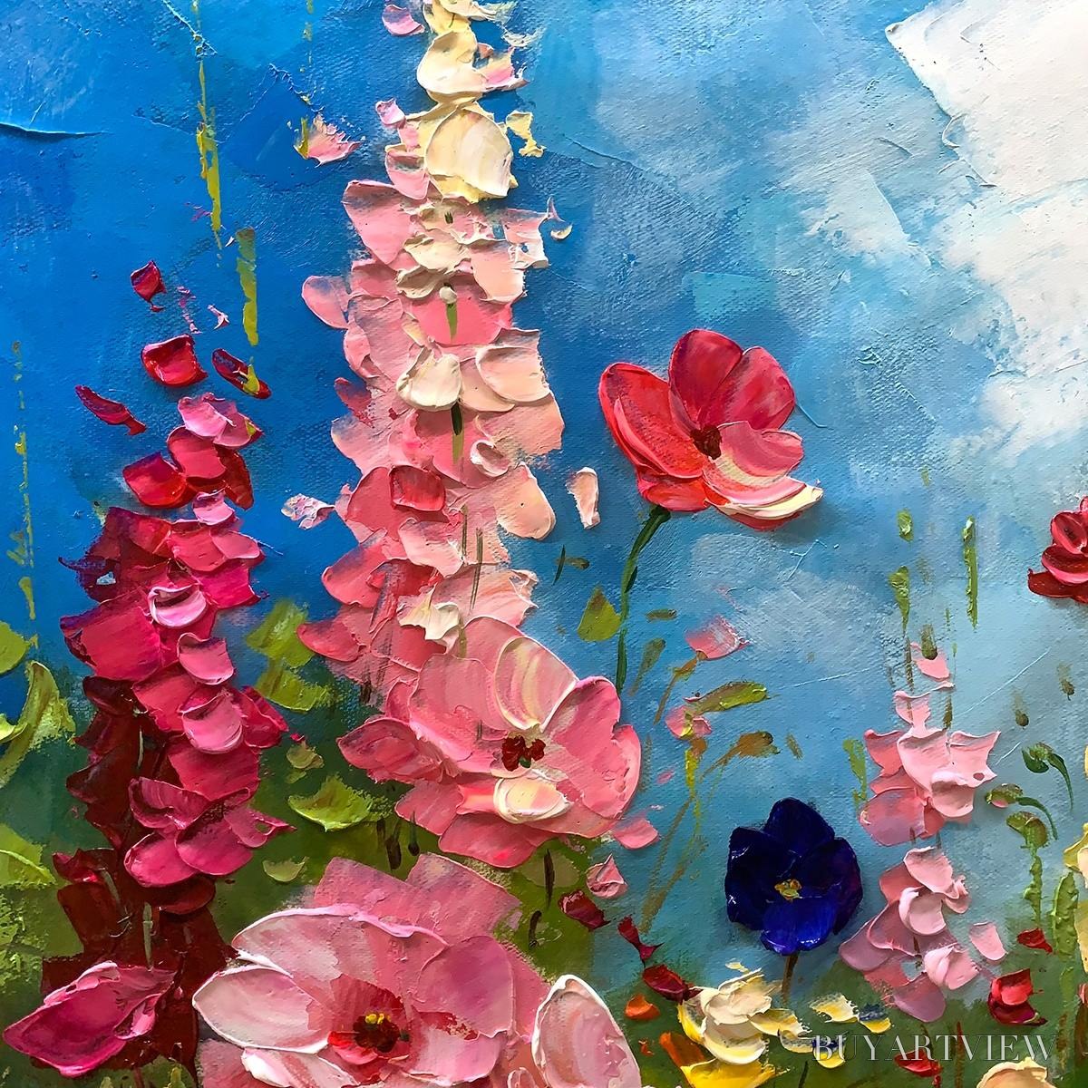 ARTOVITAS Summer Meadow Dance – Textured Impasto Floral Oil Painting - image 5