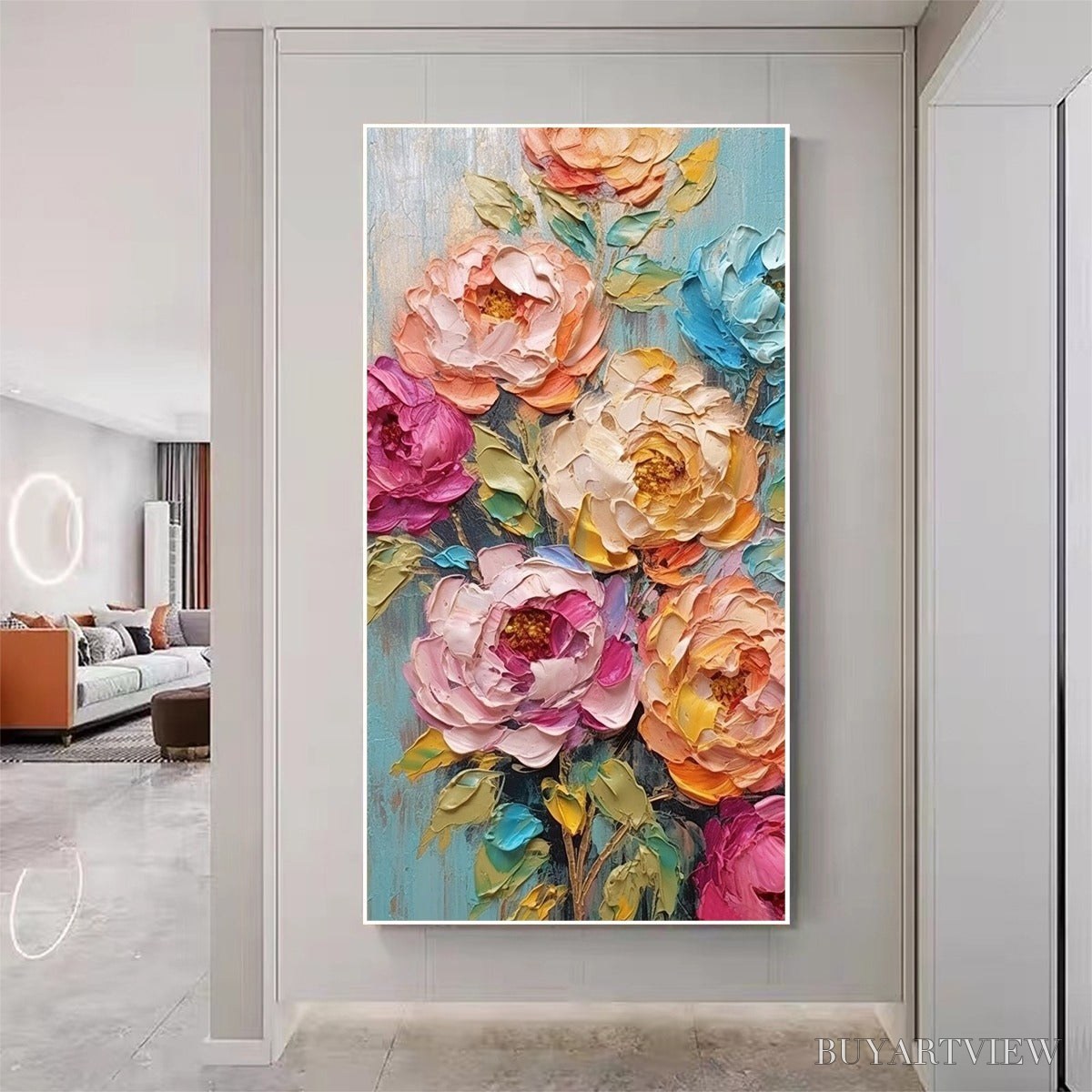 ARTOVITAS Sweet Peony Rhapsody – Textured Impasto Floral Oil Painting - image 2